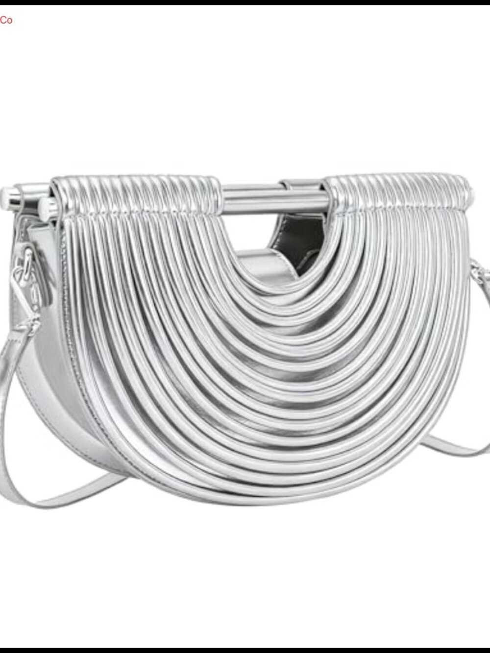 Half-Moon Metallic PU Leather Clutch Evening Bag with Strap